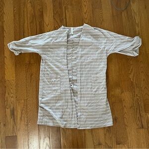 Pale Beige Purple Half Quarter Sleeve Cardigan Women Size L